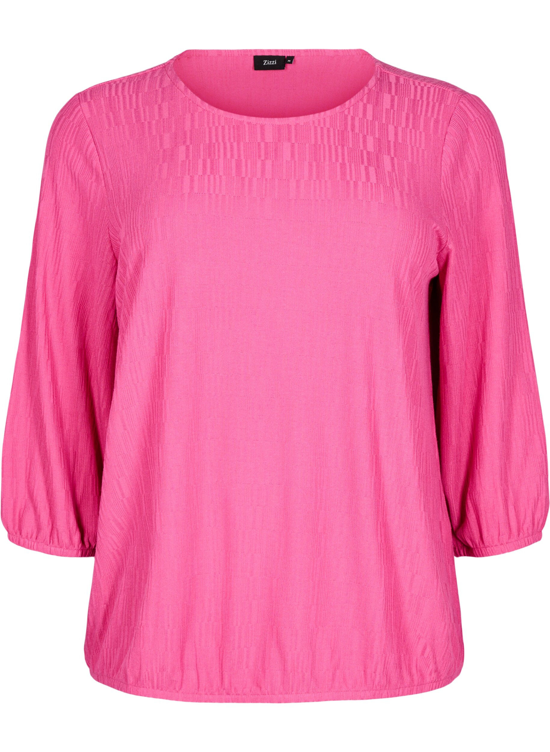 ZizziBluse med tekstur og 3/4 ermer, Rosa, Packshot image number 0