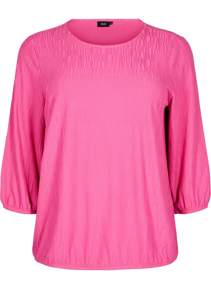 Bluse med tekstur og 3/4 ermer, Rosa, Packshot image number 0