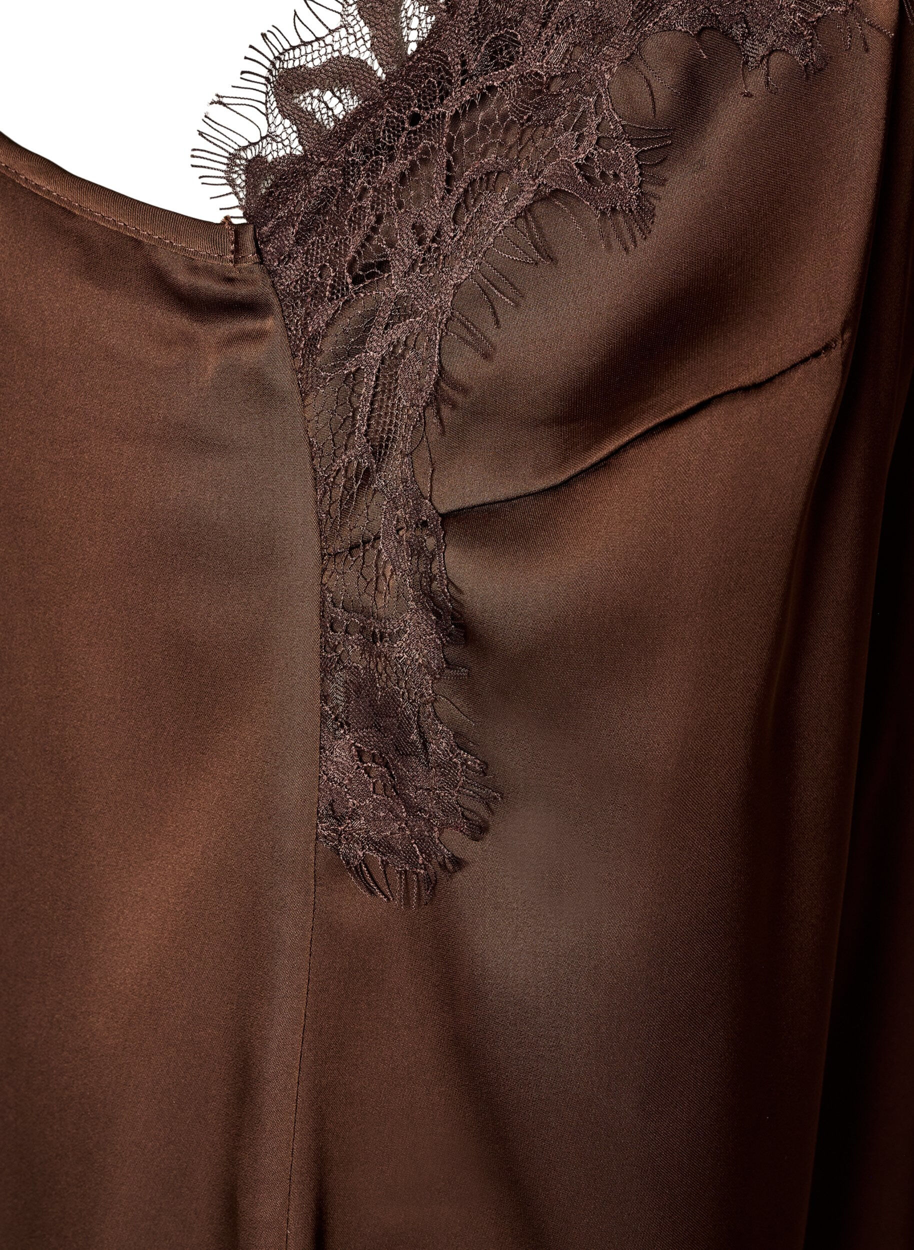 ZizziSatengkjole med blonder og asymmetrisk fold, Brun, Packshot image number 3