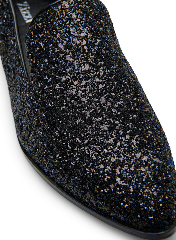 Wide fit - Loafers med glitter, Black Glitter, Packshot