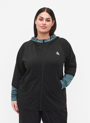Treningscardigan med hette, Black, Model image number 0