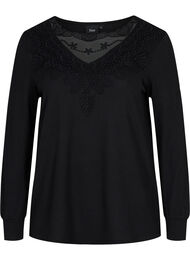 Langermet genser med blondedetaljer, Black