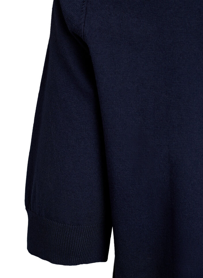 Finstrikket bluse med korte ermer, Bl&aring;, Packshot image number 3
