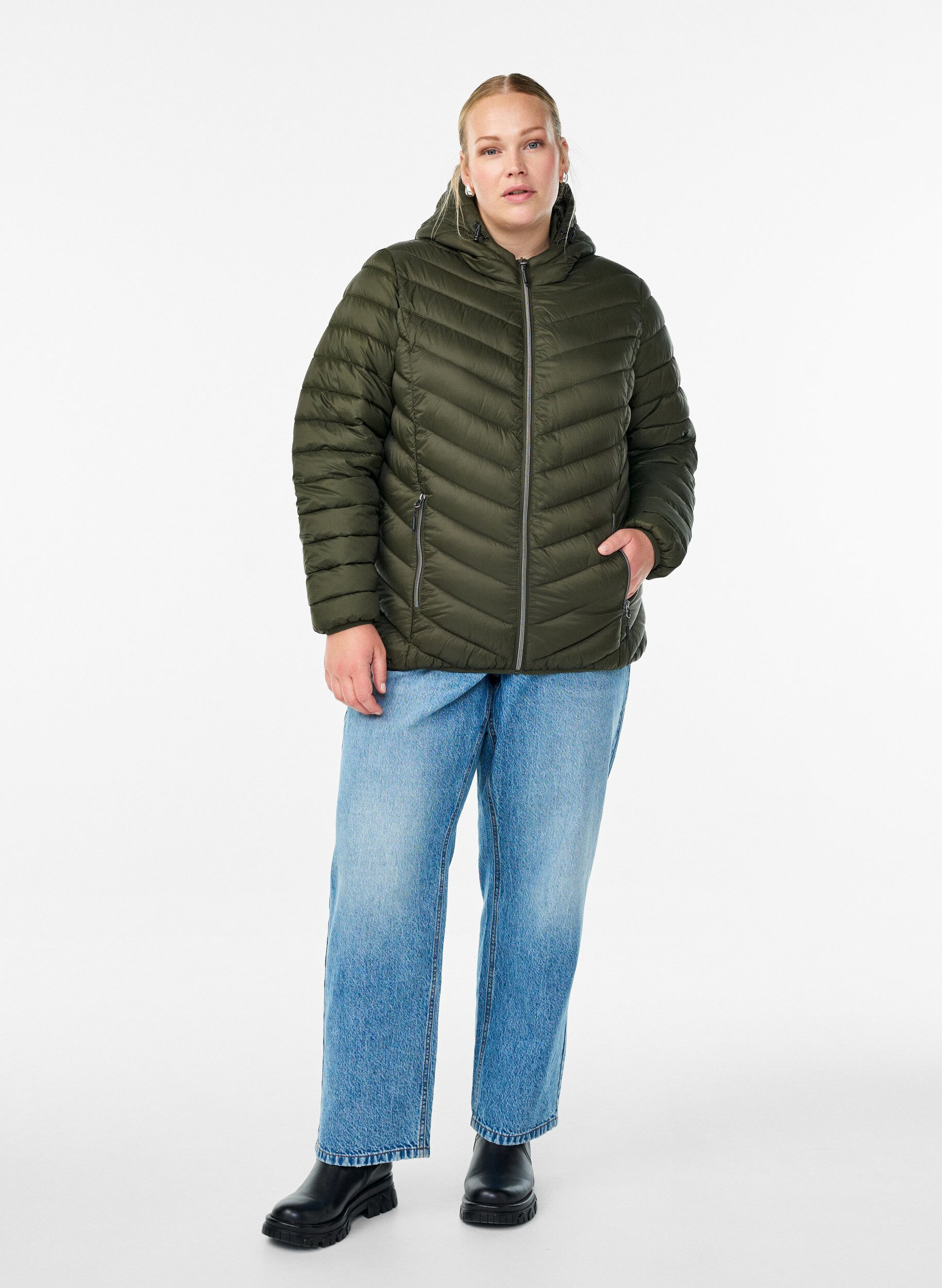 ZizziLett jakke med hette, Gr&oslash;nn, Model image number 1