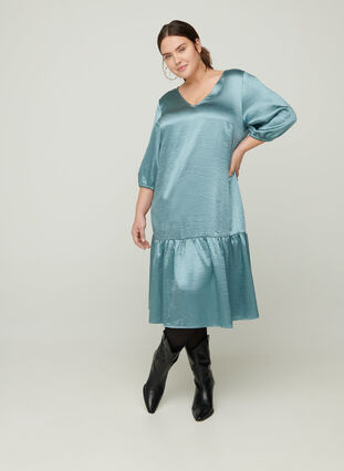 Skinnende kjole med V-hals, North Atlantic Shine, Model image number 2
