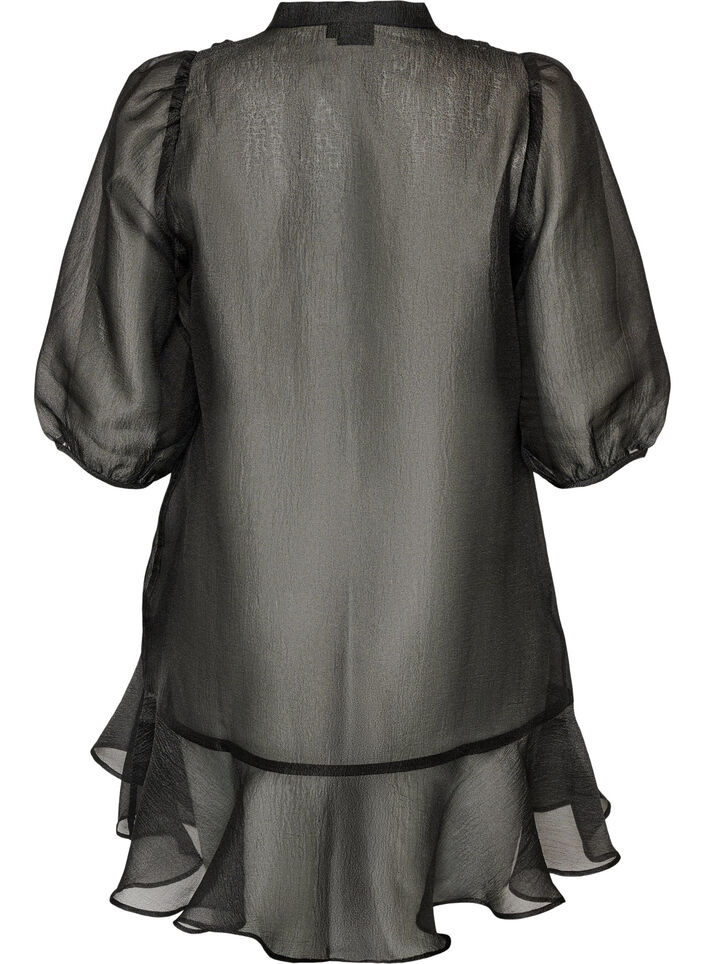 Kort organzakjole med rysjefold, Svart, Packshot image number 1