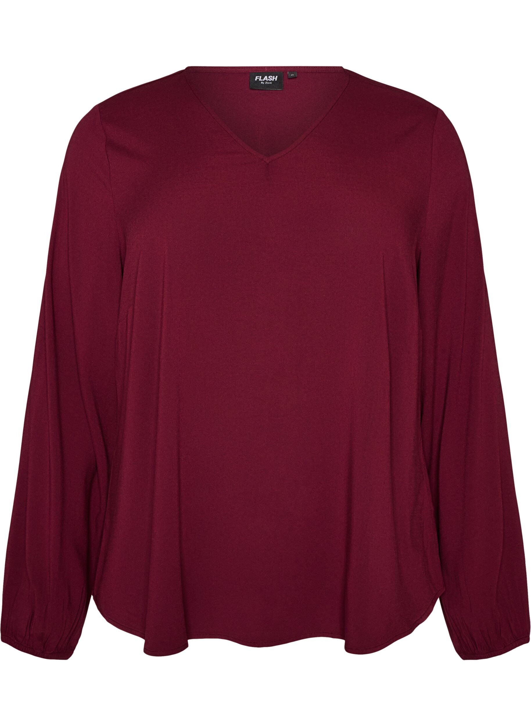 ZizziViskosebluse med V-hals og avrundet fold, R&oslash;d, Packshot image number 0