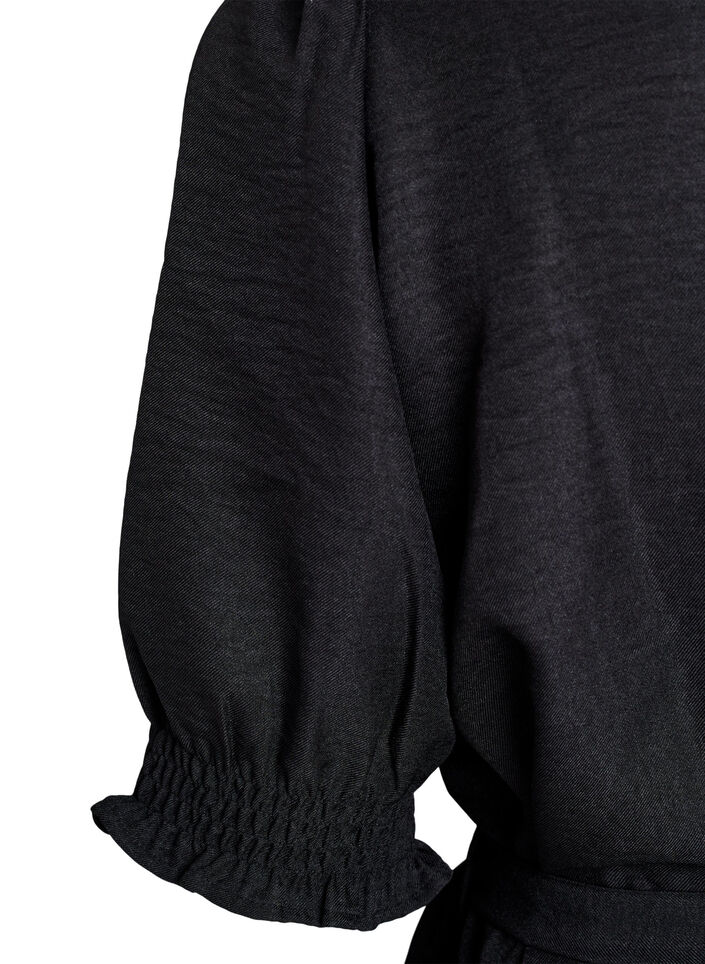 Skjortekjole i knelengde med bindebelte, Svart, Packshot image number 3