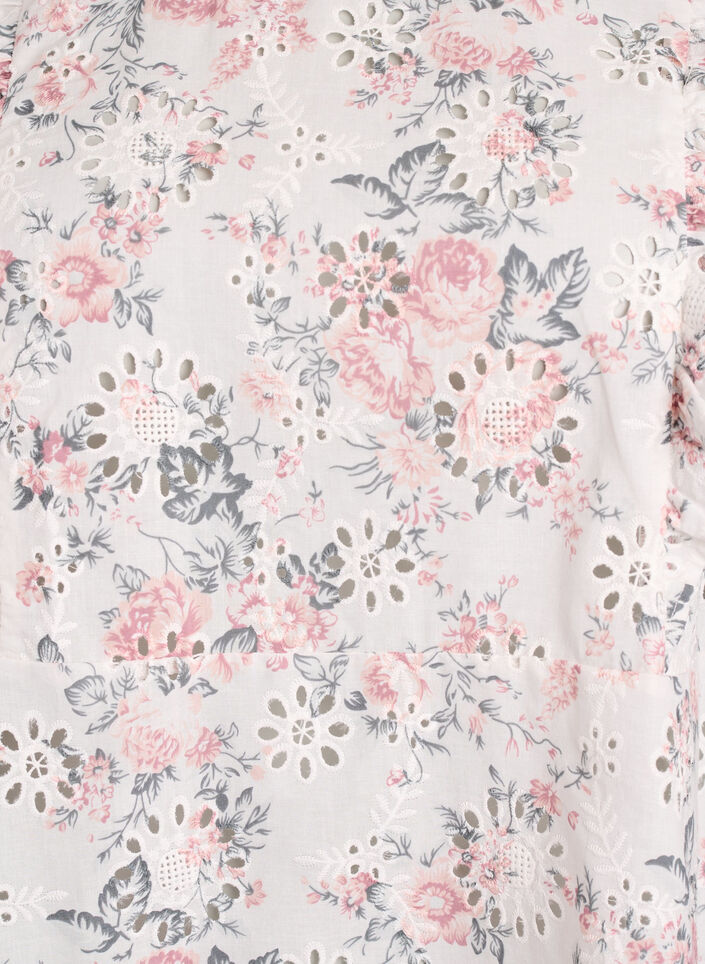 Bluse i bomull med broderie anglaise og volanger, Rosa, Packshot image number 2