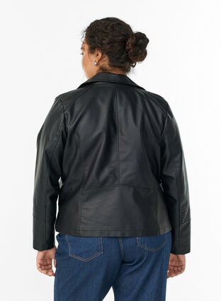 Zizzi Biker jakke i imitert skinn, Svart, Model image number 2