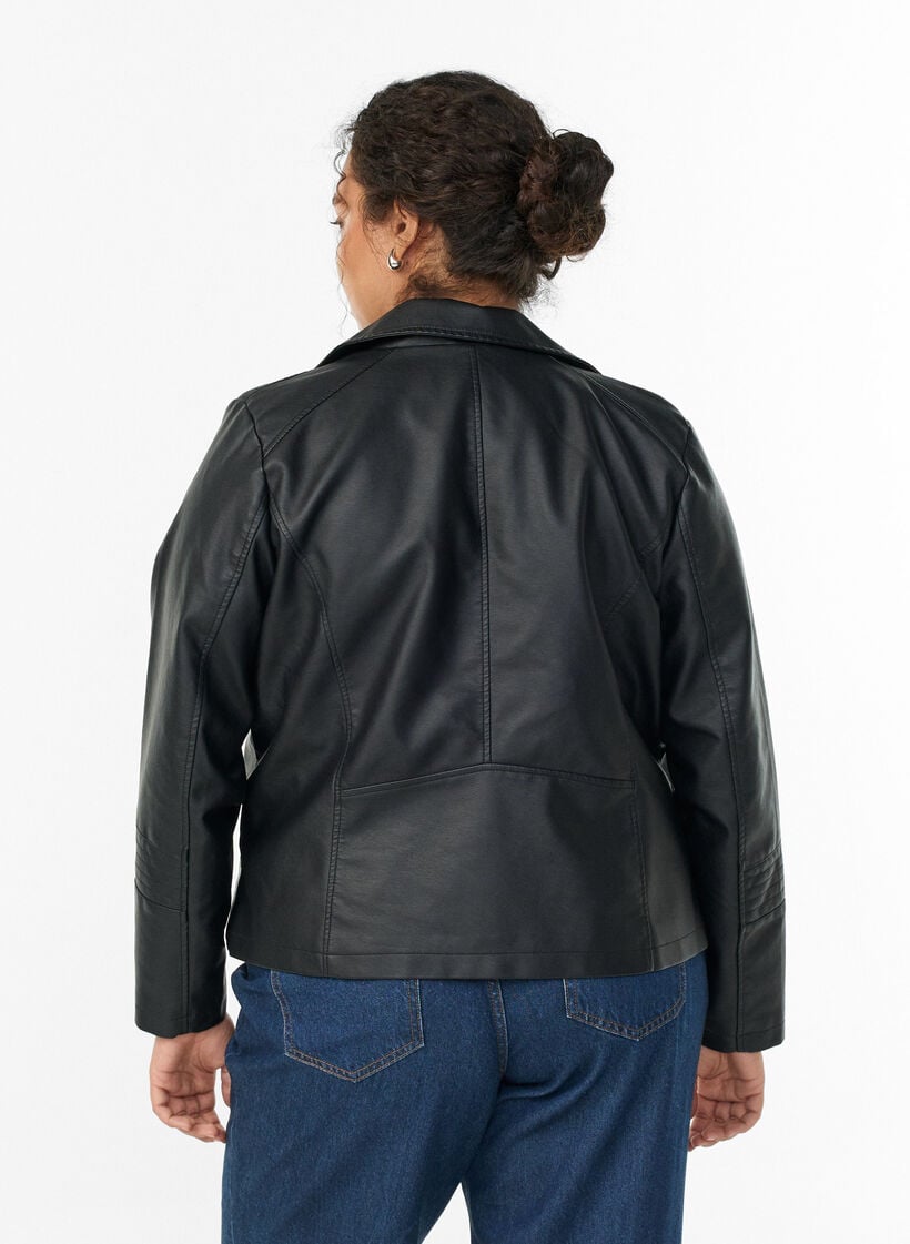 Biker jakke i imitert skinn, Svart, Model image number 2
