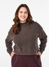 Strikkebluse med organisk bomull og merinoull, Brun Strikkebluse med organisk bomull og merinoull, Brun, Model
