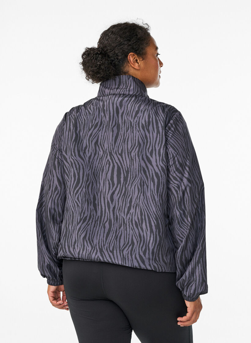 Løpejakke med høy hals og justerbar fold, Grey Zebra AOP, Model