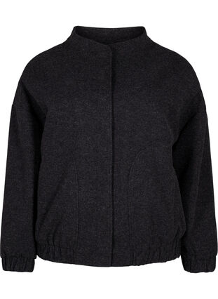 Zizzi Bomberjakke i ullook med lommer, Dark Grey Melange, Packshot image number 0