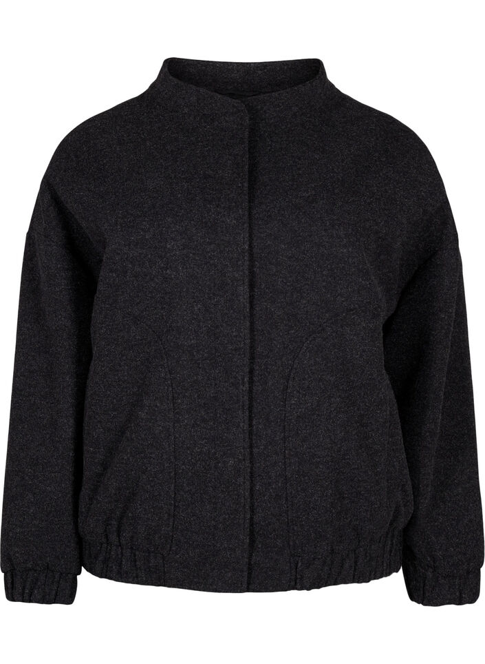 Bomberjakke i ullook med lommer, Dark Grey Melange, Packshot image number 0