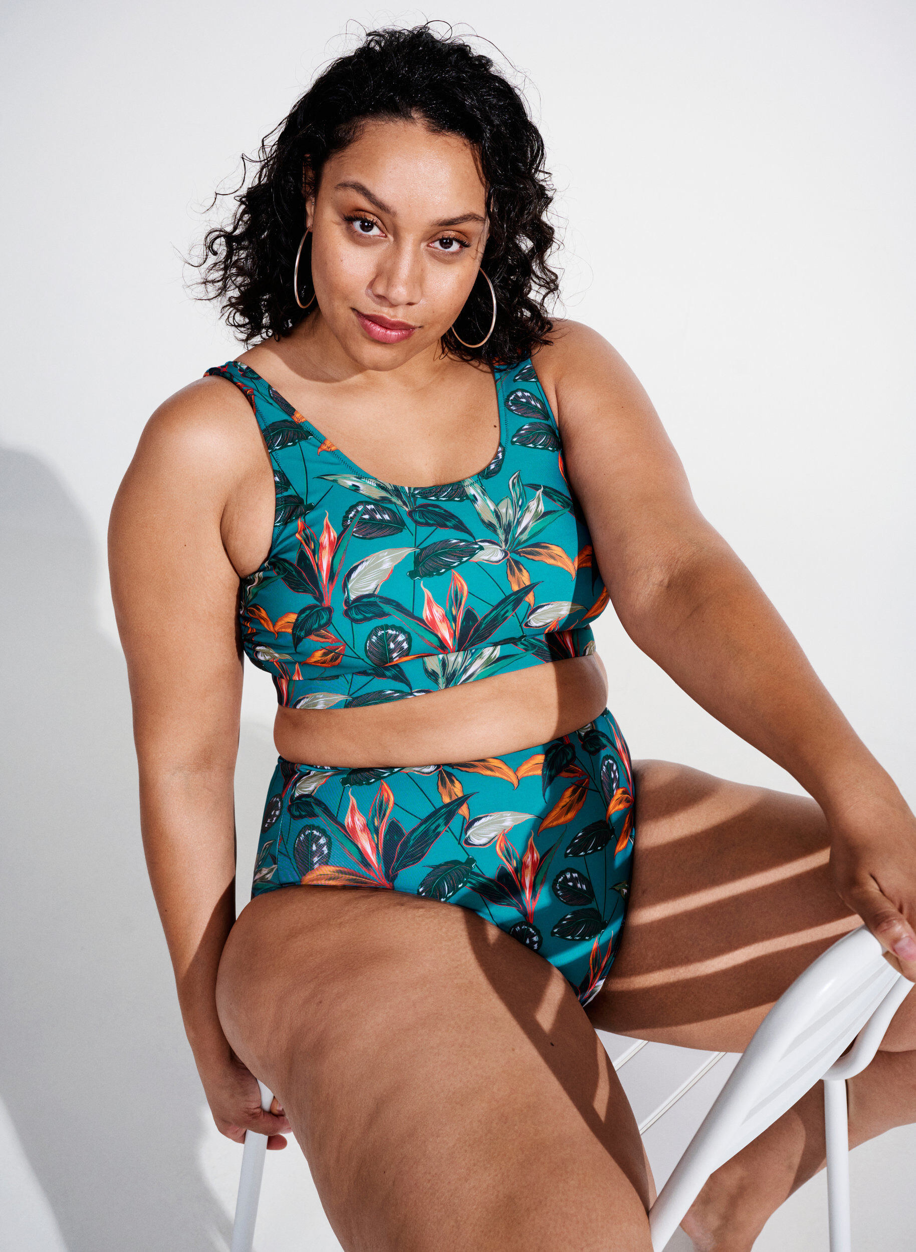 Zizzi Bikinitruse med h&oslash;yt liv og m&oslash;nster, Turkis, Image image number 0