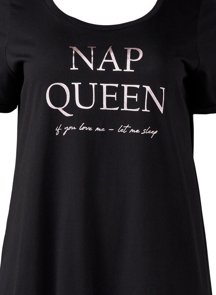 Kortermet nattkjole i økologisk bomull, Svart, Packshot image number 2