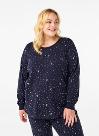 Nattbluse med et trykk, Blå Nattbluse med et trykk, Blå, Model