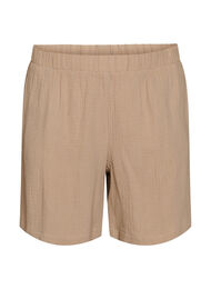 Shorts i bomullsmusselin med h&oslash;y midje, Beige