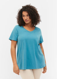 Ensfarget basis T-skjorte i bomull, Brittany Blue, Model