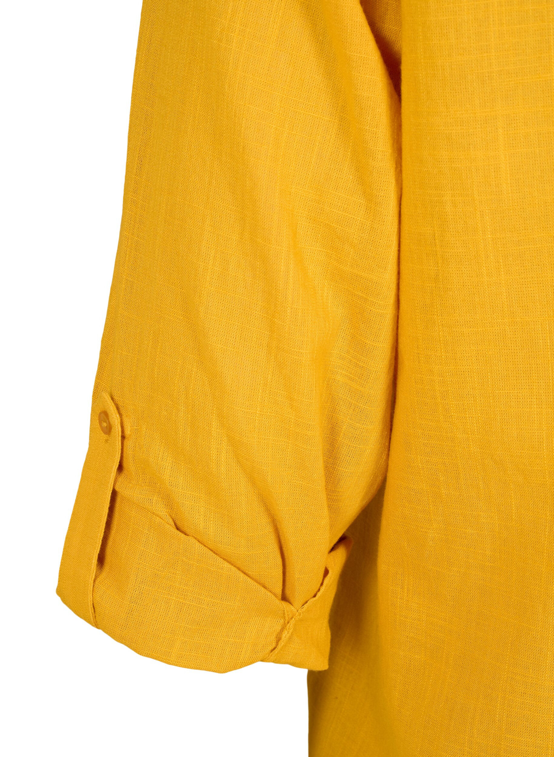 Zizzi Skjortebluse i bomull med V-hals, Golden Yellow, Packshot image number 3
