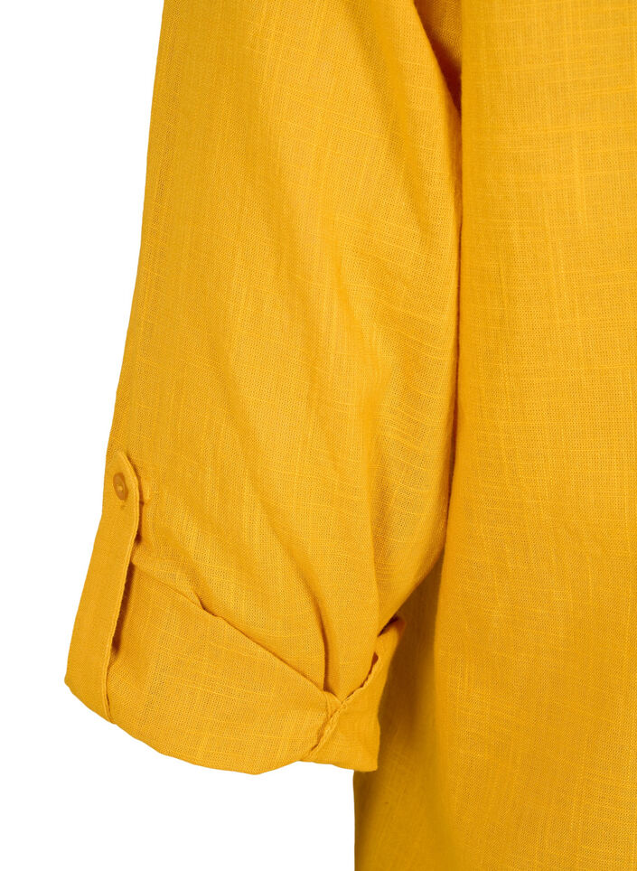 Skjortebluse i bomull med V-hals, Golden Yellow, Packshot image number 3