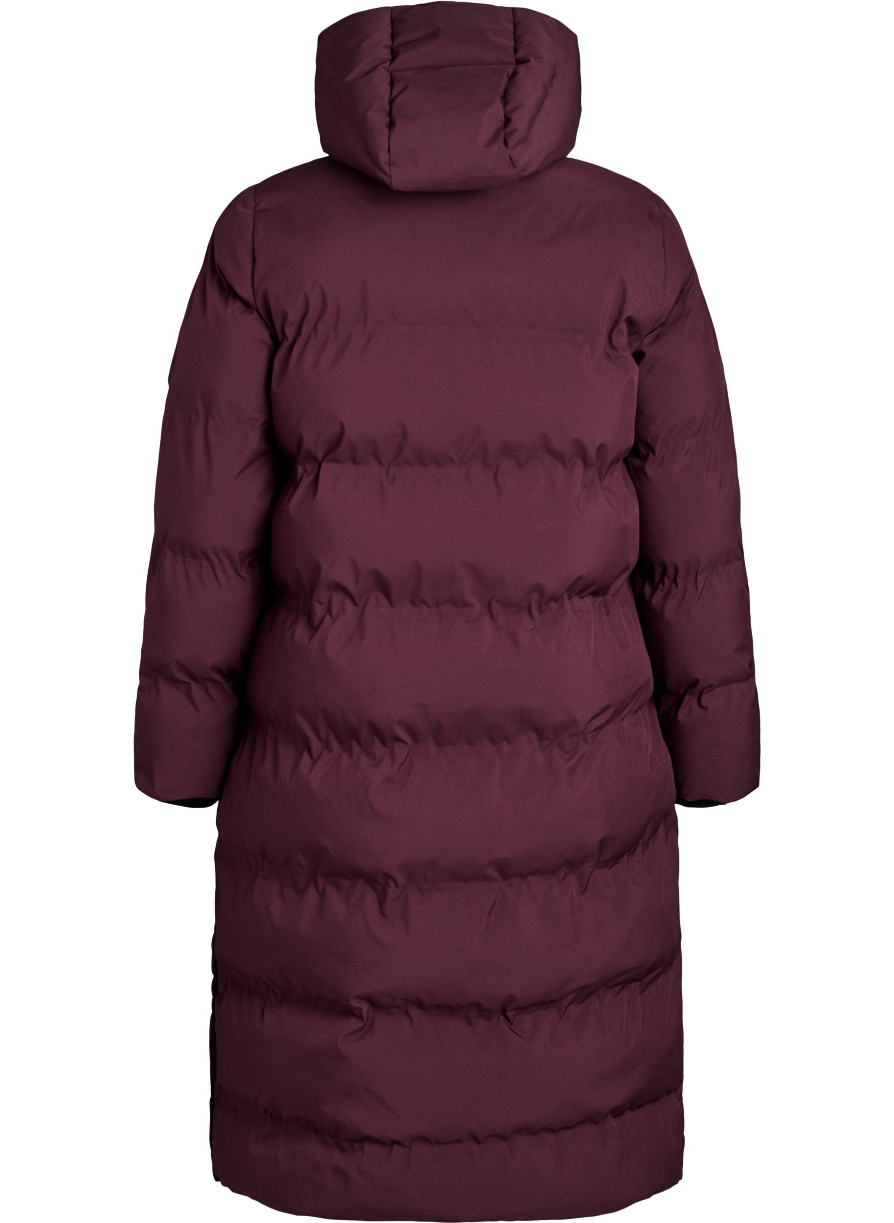 ZizziLang vinterk&aring;pe med hette, M&oslash;rk Bordeaux, Packshot image number 1