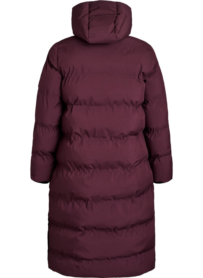 Lang vinterk&aring;pe med hette, M&oslash;rk Bordeaux, Packshot image number 1