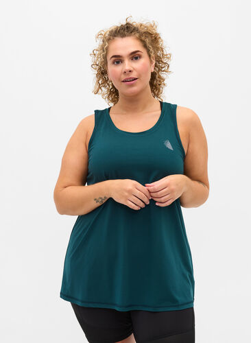 Zizzi Ensfarget treningstopp med rund hals, Grønn, Model image number 0