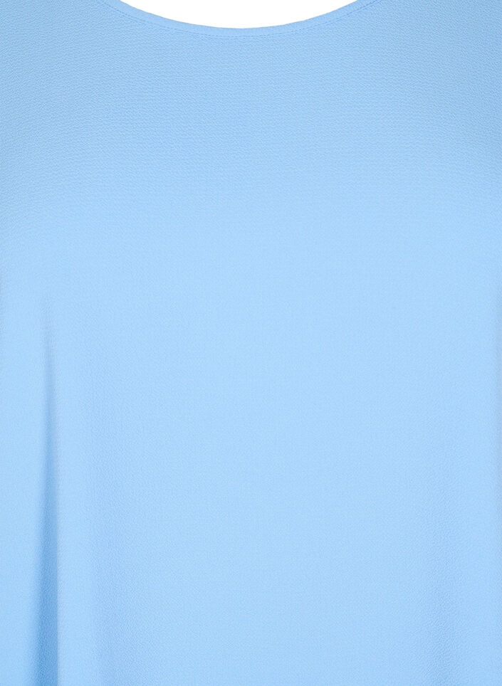 Bluse med korte ermer og rund hals, Bl&aring;, Packshot image number 2