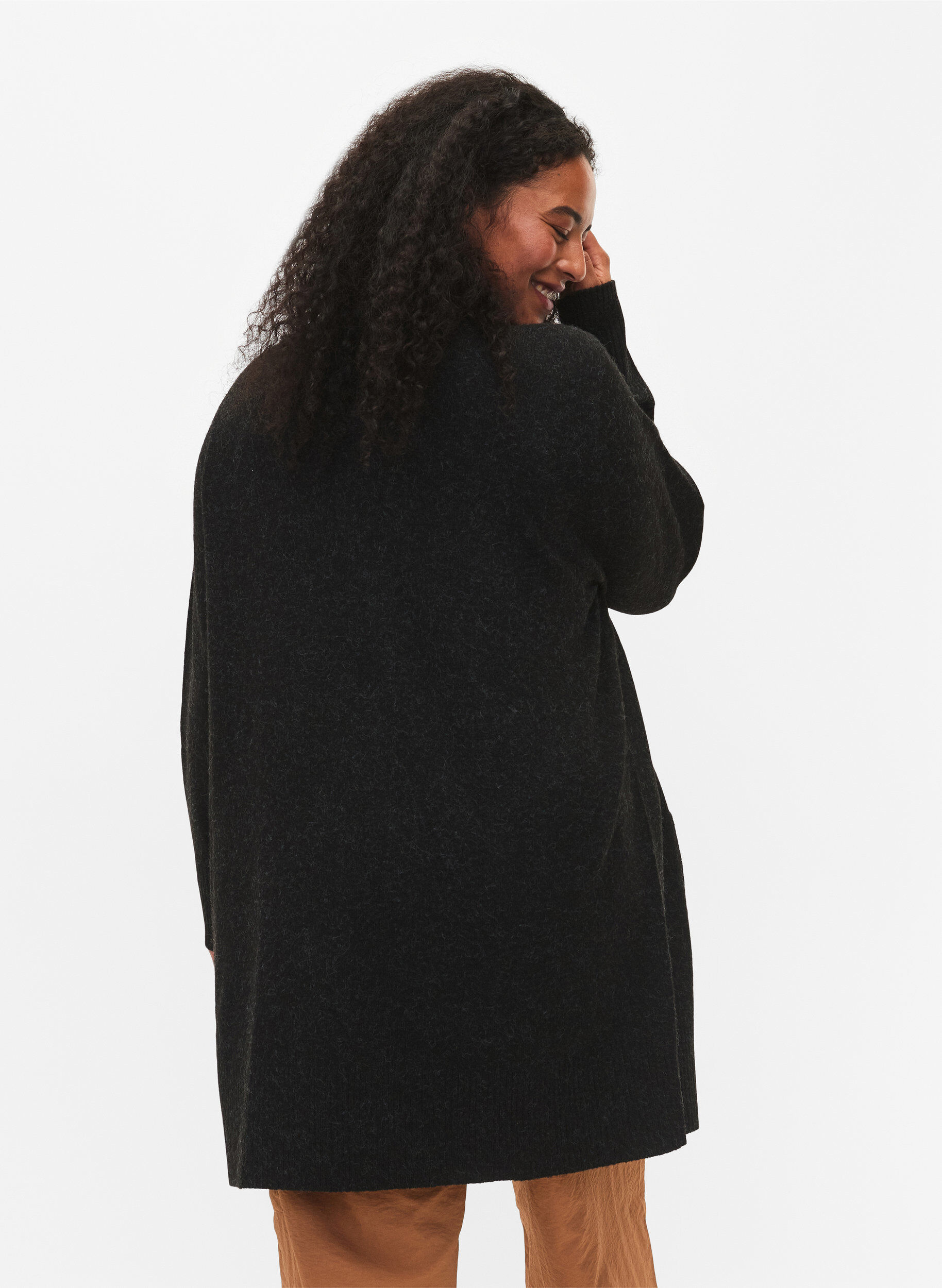 ZizziMelert strikket cardigan med lommer, Gr&aring;, Model image number 2