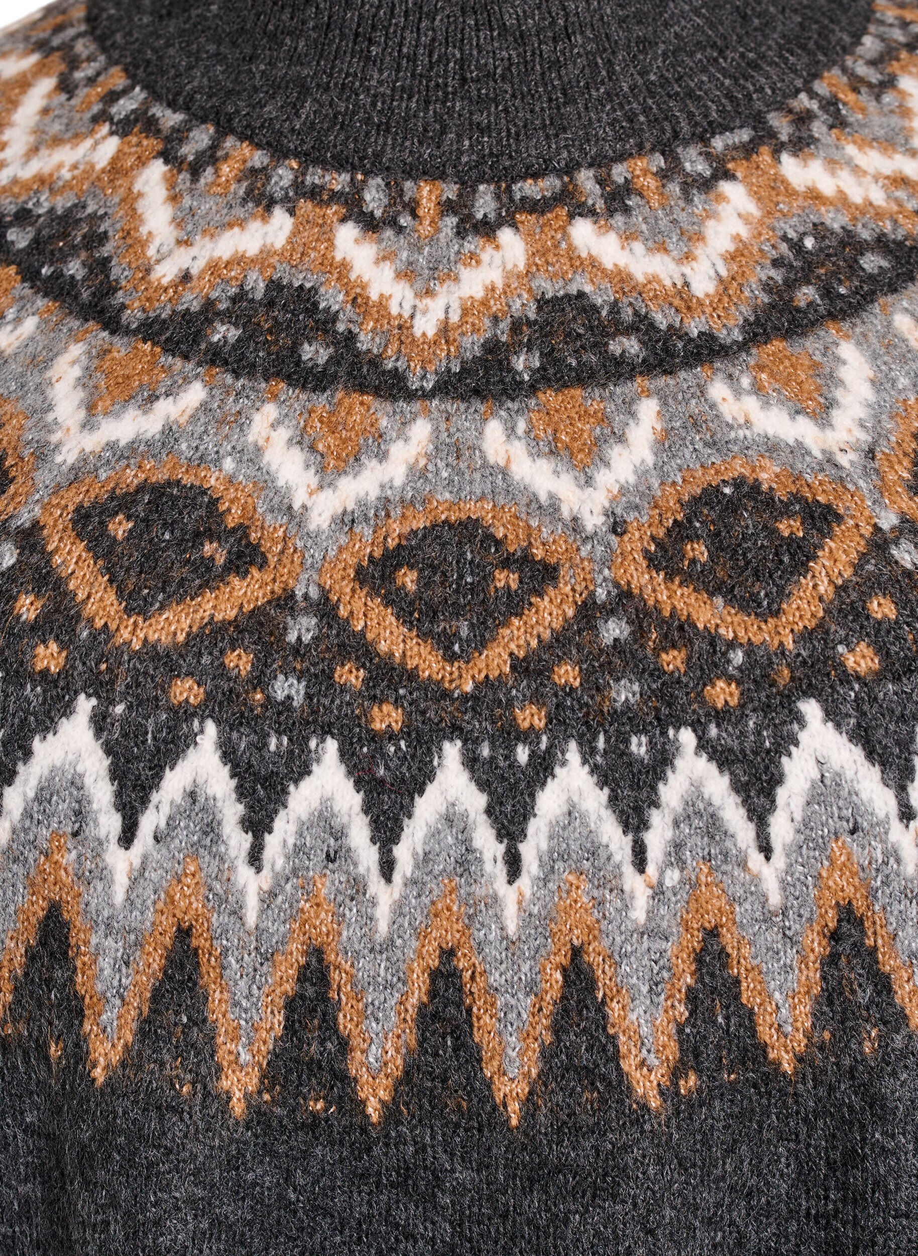 Zizzi Strikkekjole med jacquardm&oslash;nster og ballongermer, Gr&aring;, Packshot image number 2