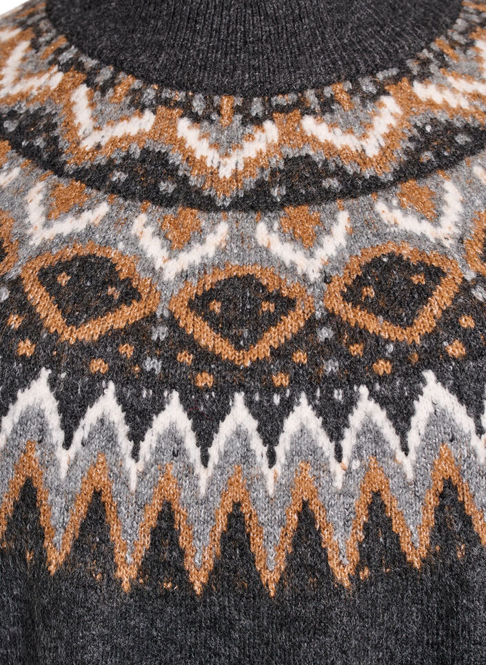 Strikkekjole med jacquardmønster og ballongermer, Grå, Packshot image number 2