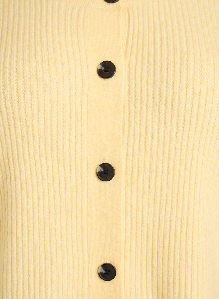 Ribbestrikket cardigan med knapper, Gul, Packshot