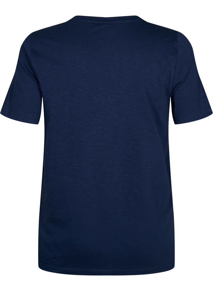 Kortermet basic T-skjorte med V-hals, Blå, Packshot image number 1