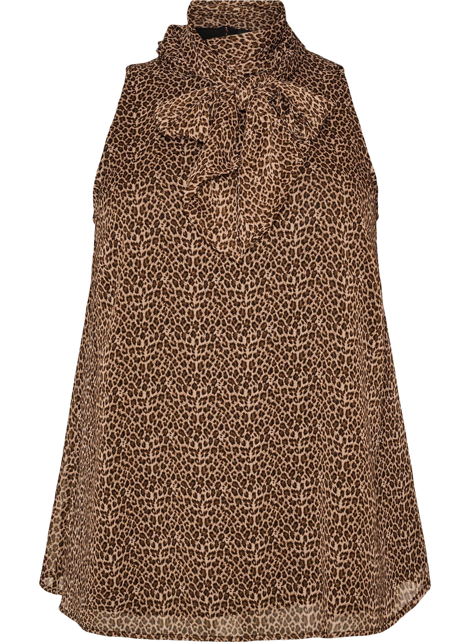ZizziBluse med h&oslash;y hals uten ermer og sl&oslash;yfe, Brun, Packshot image number 0