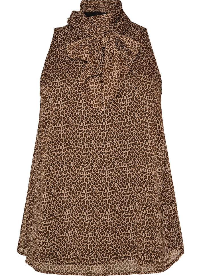 Bluse med h&oslash;y hals uten ermer og sl&oslash;yfe, Brun, Packshot image number 0