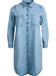 Denimkjole med hjerter og brystlommer, L. B. D. Pink Heart