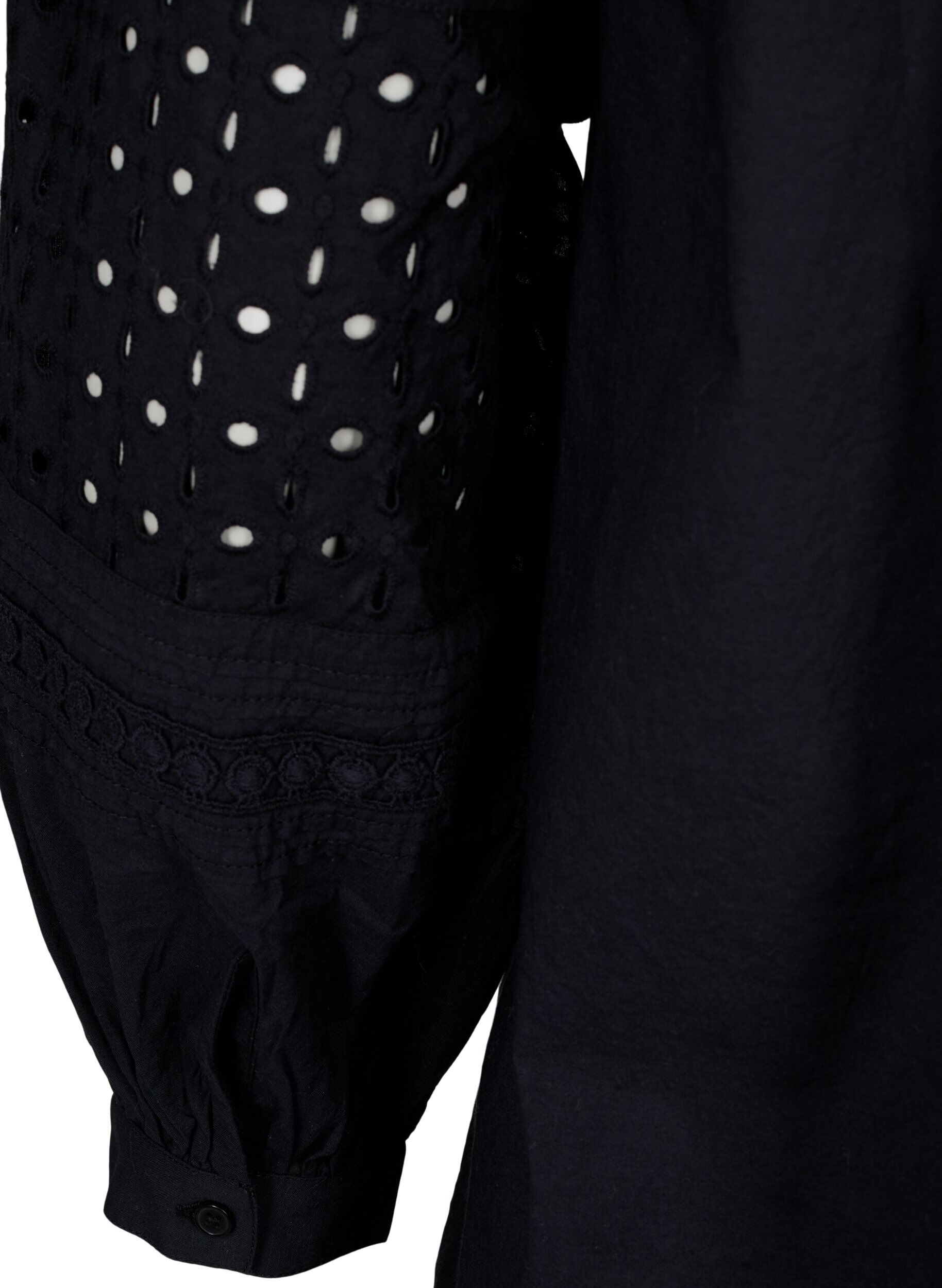 Zizzi Bluse med lange ermer og dekorative detaljer, Black, Packshot image number 3