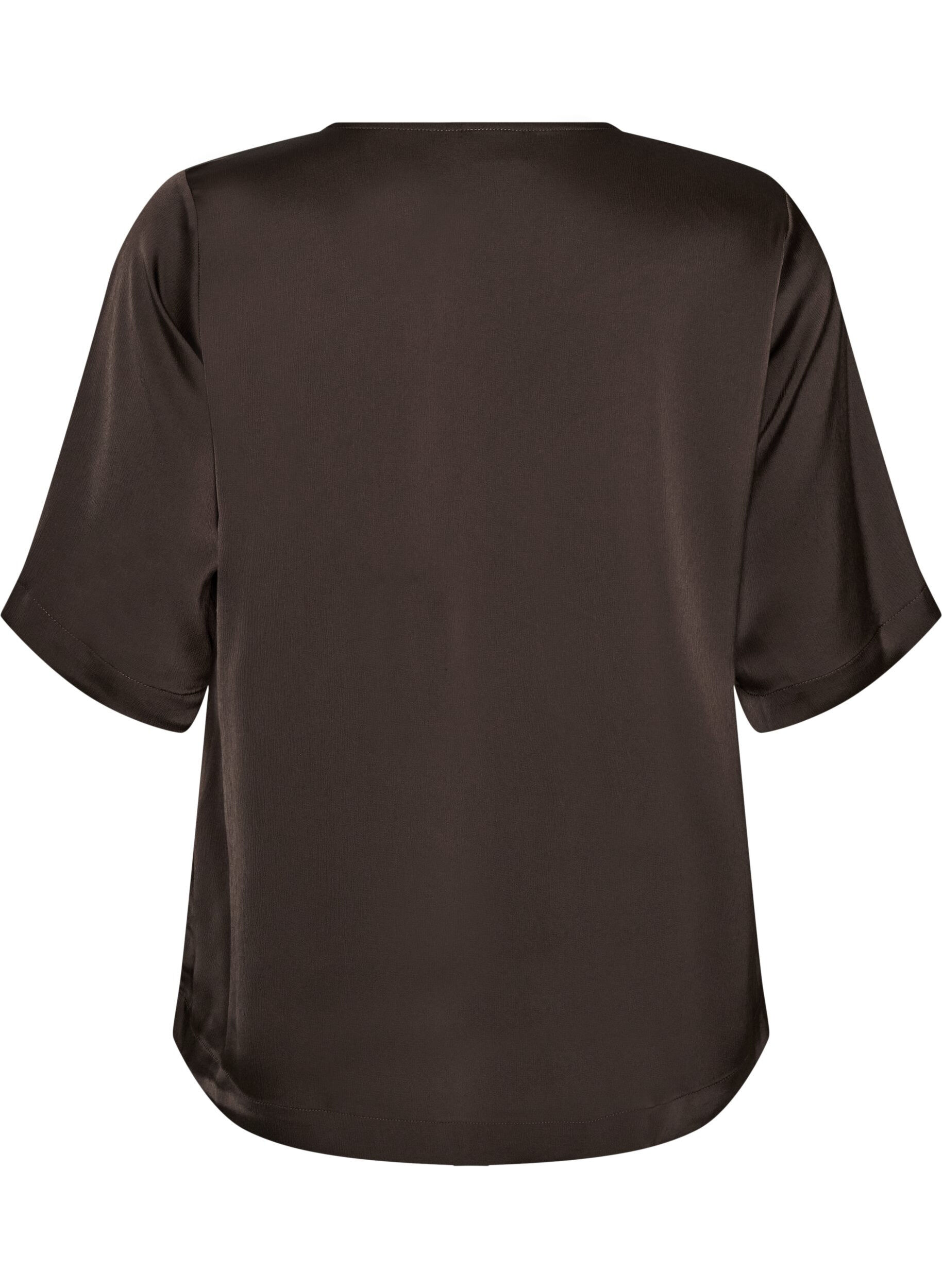 ZizziSatengbluse med albuelange ermer, Brun, Packshot image number 1