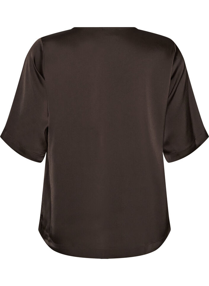 Satengbluse med albuelange ermer, Brun, Packshot image number 1