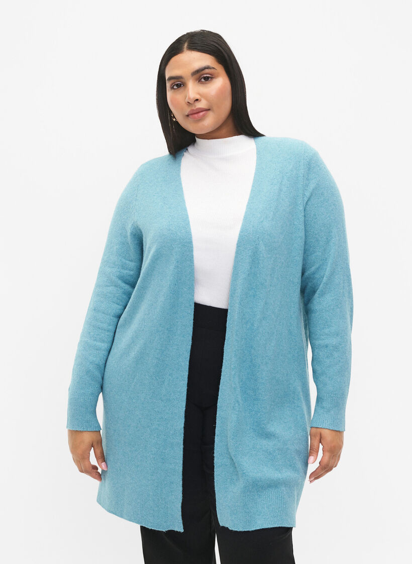 Lang cardigan med åpen front, Reef Water Mel., Model image number 0