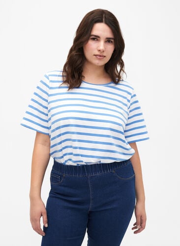 T-skjorte i økologisk bomull med striper, Marina Stripe, Model image number 0