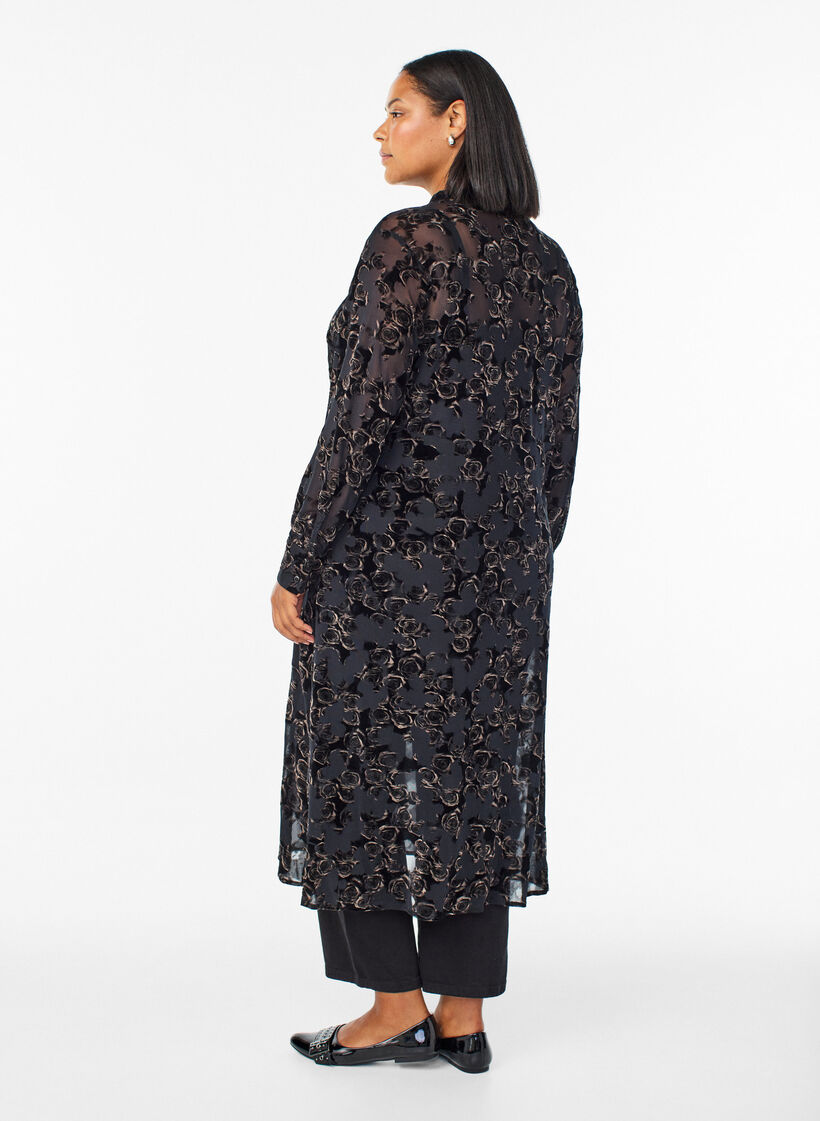 Mesh midikjole med velourroser, Svart, Model image number 1