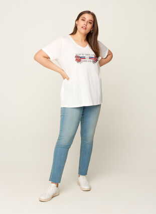 Kortermet t-skjorte med print, Bright White, Model image number 2