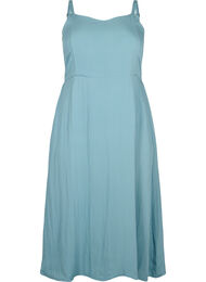 Ensfarget kjole med stropper i viskose med smock, Smoke Blue
