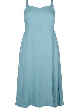 Ensfarget kjole med stropper i viskose med smock, Smoke Blue, Packshot image number 0