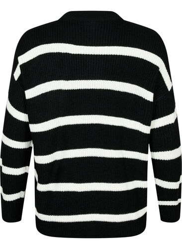 FLASH - Strikket genser med striper, Black/White Stripe, Packshot image number 1