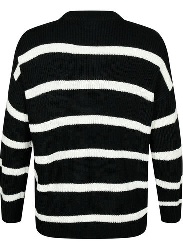 FLASH - Strikket genser med striper, Black/White Stripe, Packshot image number 1