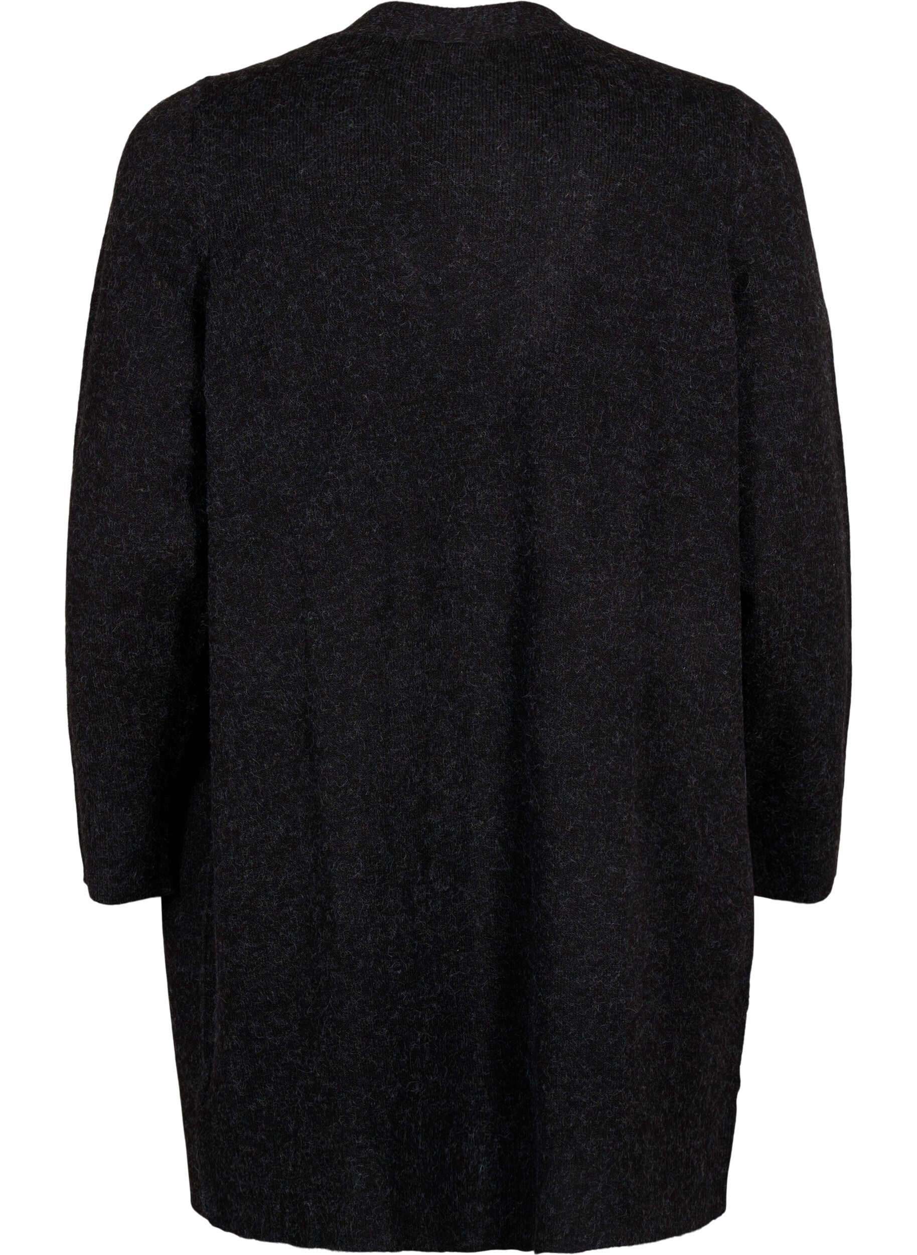 Zizzi Lang cardigan med &aring;pen front, Dark Grey Melange, Packshot image number 1